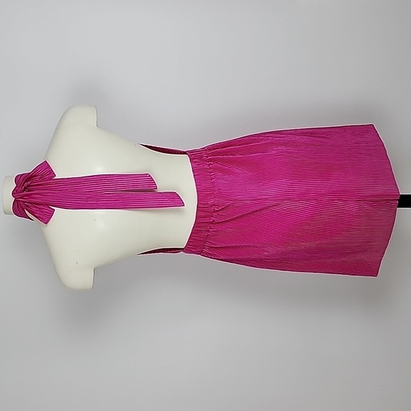Sincerley Jules Women's Hot Pink Pleated Cross Over Halter Dress Lined Sz Medium - Picture 4 of 12